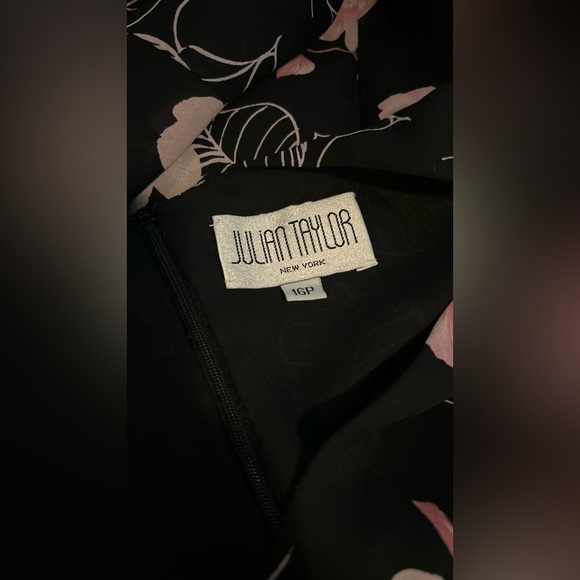 Julian Taylor Black Dress with Pink Floral Design Size 16 Petite - Picture 5 of 6